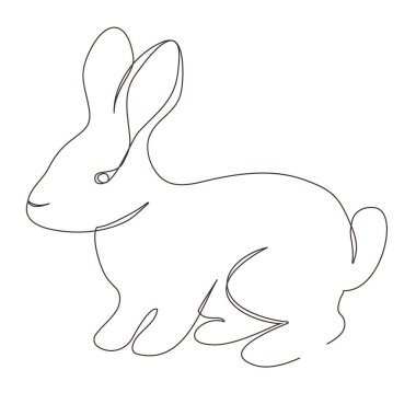 Sketchy, contour silhouette of a hare, a rabbit. Continuous one line drawing. Isolated vector illustration with black line on white background. Line art.