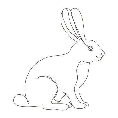 Sketchy, contour silhouette of a hare, a rabbit. Continuous one line drawing. Isolated vector illustration with black line on white background. Line art.