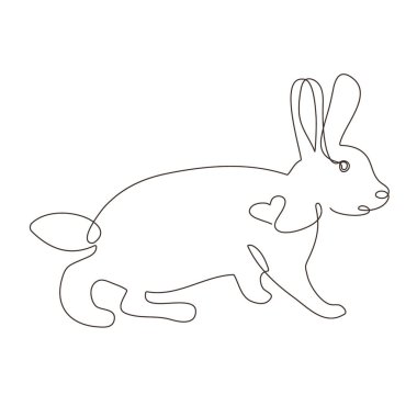 Sketchy, contour silhouette of a hare, a rabbit. Continuous one line drawing. Isolated vector illustration with black line on white background. Line art.