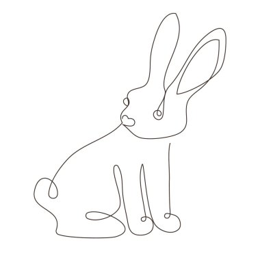 Sketchy, contour silhouette of a hare, a rabbit. Continuous one line drawing. Isolated vector illustration with black line on white background. Line art.
