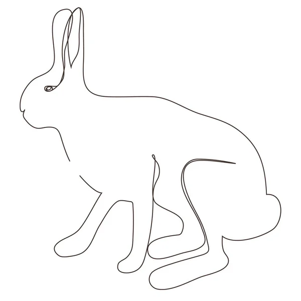 Sketchy Contour Silhouette Hare Rabbit Continuous One Line Drawing Isolated — Stok Vektör