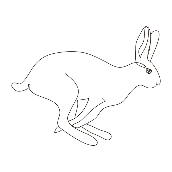 Sketchy Contour Silhouette Hare Rabbit Continuous One Line Drawing Isolated — Stockvector