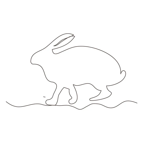 Sketchy Contour Silhouette Hare Rabbit Continuous One Line Drawing Isolated — Vetor de Stock