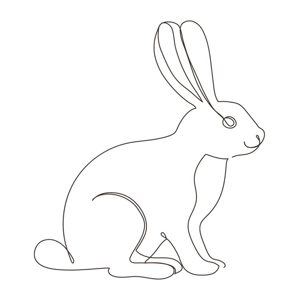 Sketchy Contour Silhouette Hare Rabbit Continuous One Line Drawing Isolated — Stockvektor