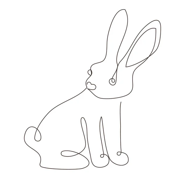 Sketchy Contour Silhouette Hare Rabbit Continuous One Line Drawing Isolated — 스톡 벡터