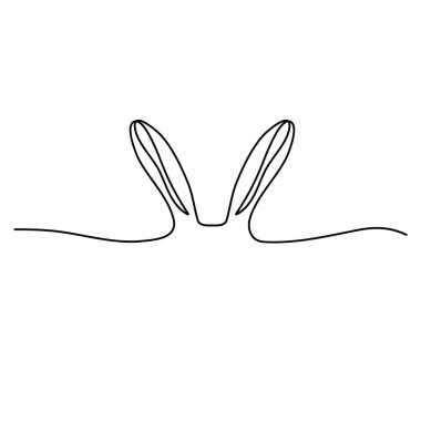 Sketchy, bir tavşan kulağı silueti, bir tavşan. Sürekli bir çizgi çiziyor. Beyaz zemin üzerinde siyah çizgi olan izole vektör çizimi. Satır sanatı.