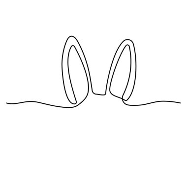 Sketchy, bir tavşan kulağı silueti, bir tavşan. Sürekli bir çizgi çiziyor. Beyaz zemin üzerinde siyah çizgi olan izole vektör çizimi. Satır sanatı.