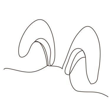 Sketchy, bir tavşan kulağı silueti, bir tavşan. Sürekli bir çizgi çiziyor. Beyaz zemin üzerinde siyah çizgi olan izole vektör çizimi. Satır sanatı.