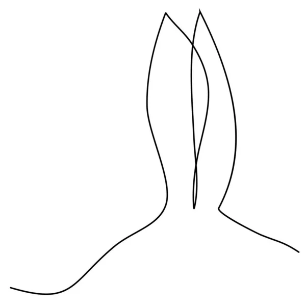 Нечеткий Контурный Силуэт Ушей Зайца Кролика Непрерывный Рисунок Одной Линии — стоковый вектор