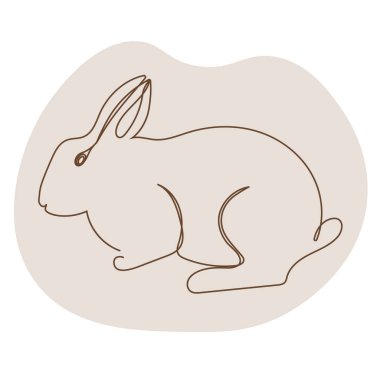 Sketchy, hatlı bir tavşan silueti, tavşan, kulaklar. Sürekli bir çizgi çiziyor. Beyaz zemin üzerinde siyah çizgi olan izole vektör çizimi. Satır sanatı.