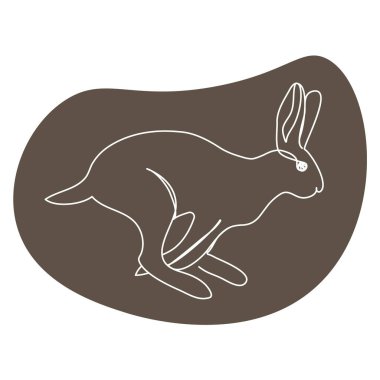 Sketchy, hatlı bir tavşan silueti, tavşan, kulaklar. Sürekli bir çizgi çiziyor. Beyaz zemin üzerinde siyah çizgi olan izole vektör çizimi. Satır sanatı.