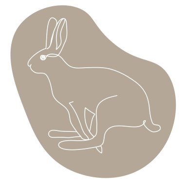 Sketchy, hatlı bir tavşan silueti, tavşan, kulaklar. Sürekli bir çizgi çiziyor. Beyaz zemin üzerinde siyah çizgi olan izole vektör çizimi. Satır sanatı.