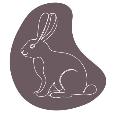 Sketchy, hatlı bir tavşan silueti, tavşan, kulaklar. Sürekli bir çizgi çiziyor. Beyaz zemin üzerinde siyah çizgi olan izole vektör çizimi. Satır sanatı.