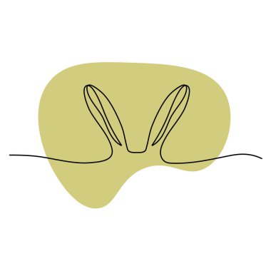 Sketchy, hatlı bir tavşan silueti, tavşan, kulaklar. Sürekli bir çizgi çiziyor. Beyaz zemin üzerinde siyah çizgi olan izole vektör çizimi. Satır sanatı.