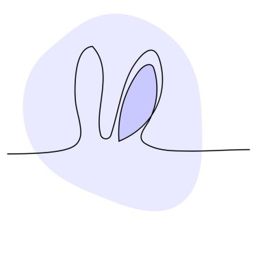 Sketchy, hatlı bir tavşan silueti, tavşan, kulaklar. Sürekli bir çizgi çiziyor. Beyaz zemin üzerinde siyah çizgi olan izole vektör çizimi. Satır sanatı.