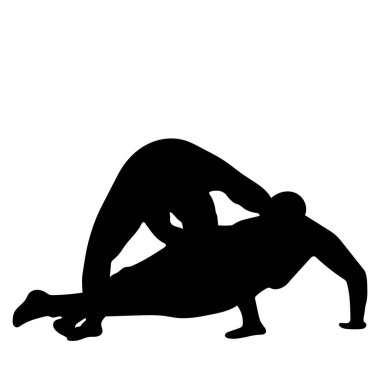 Güreşteki bir güreşçinin silüeti. Greko Roman, serbest stil, klasik güreş. Dövüş oyunu. Düz stil. İzole vektör illüstrasyonu.