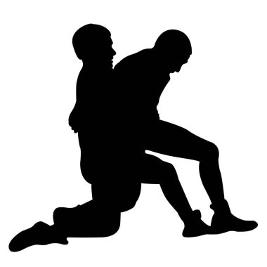 Güreşteki bir güreşçinin silüeti. Greko Roman, serbest stil, klasik güreş. Dövüş oyunu. Düz stil. İzole vektör illüstrasyonu.