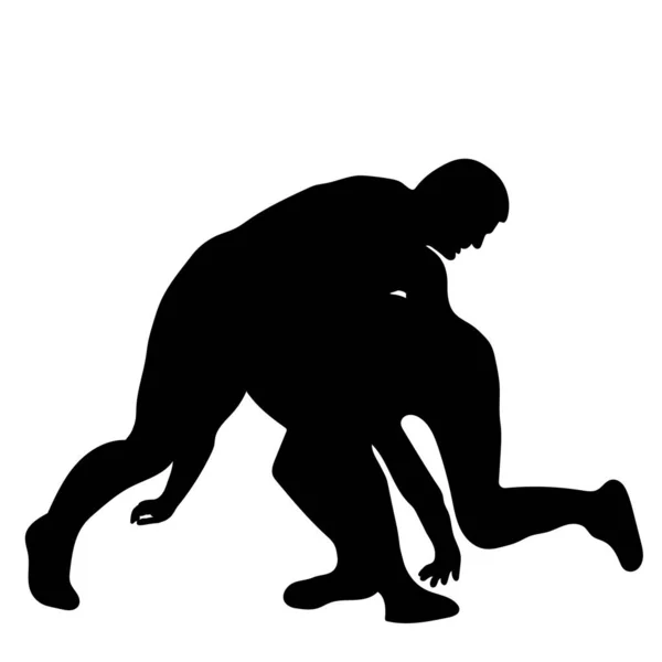 Profilo Silhouette Atleta Wrestler Nel Wrestling Greco Roman Freestyle Wrestling — Vettoriale Stock