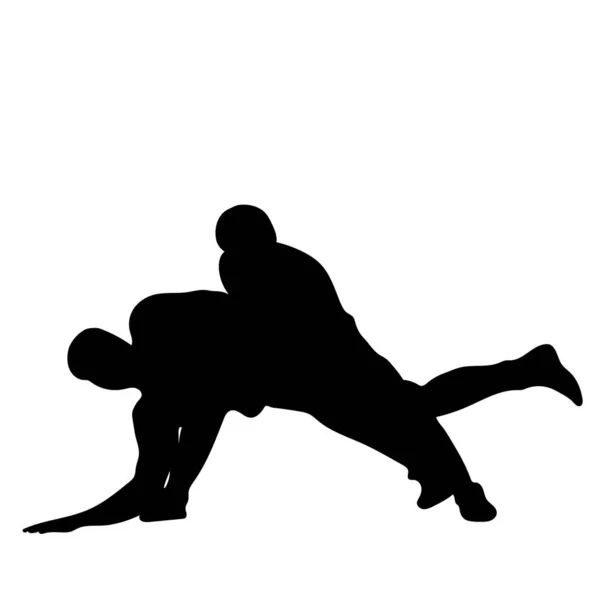 Outline Silhouette Wrestler Athlete Wrestling Greco Roman Freestyle Classical Wrestling — Stock Vector