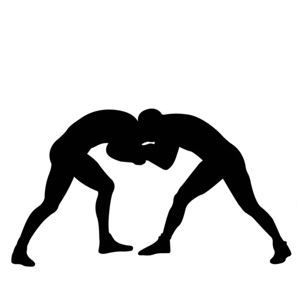 Outline Silhouette Wrestler Athlete Wrestling Greco Roman Freestyle Classical Wrestling — Stock Vector