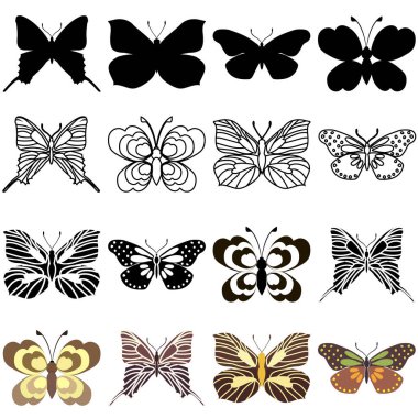 Çizgili siluet böcek kelebekleri.