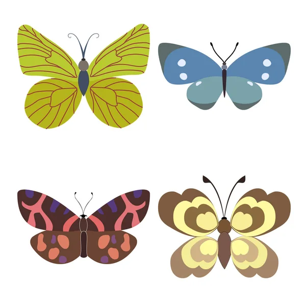 Ensemble Silhouette Silhouette Papillons Insectes — Image vectorielle