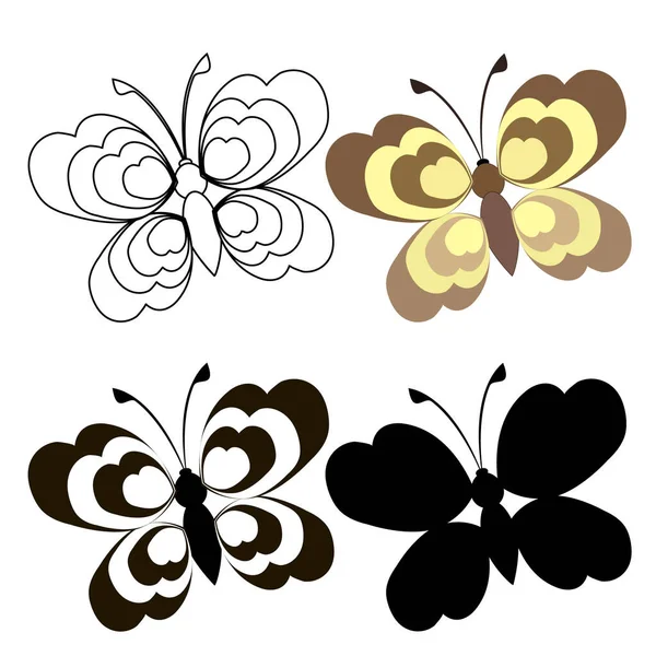 Ensemble Silhouette Silhouette Papillons Insectes — Image vectorielle