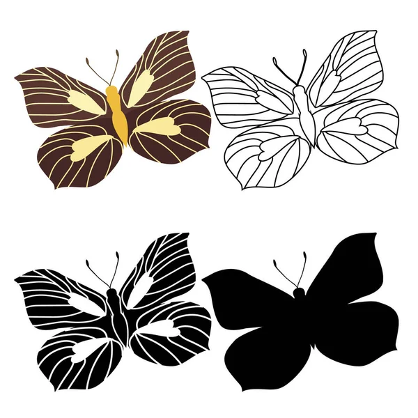 一套简介昆虫蝴蝶的轮廓 — 图库矢量图片
