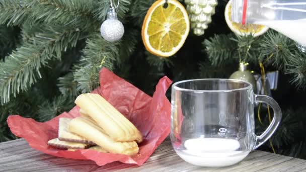 Leche Vierte Una Taza Galletas Leche Para Santa Claus Navidad — Vídeos de Stock