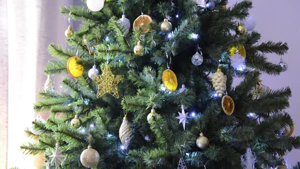 Las Linternas Parpadean Árbol Navidad Invierno Año Nuevo Árbol Abeto — Vídeos de Stock