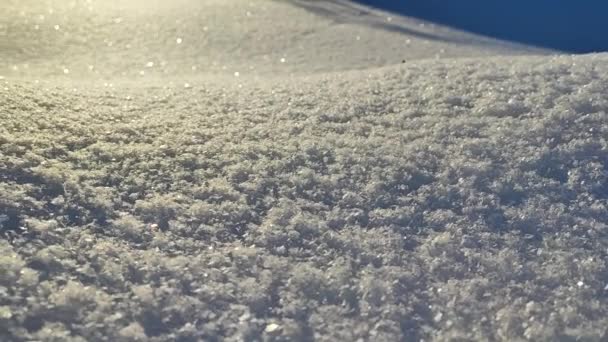 Снежный Пок Снежинки Сверкают Солнце Текстура Снега — стоковое видео