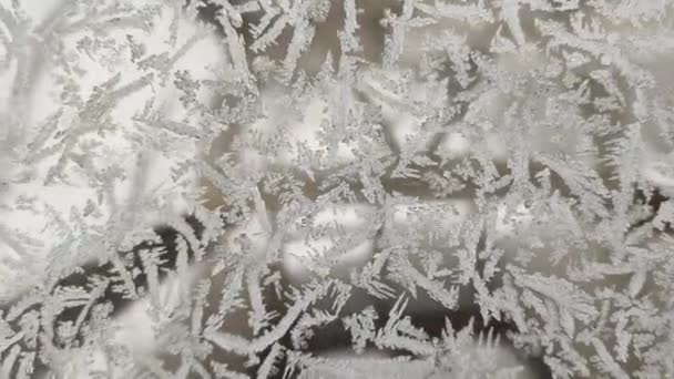 Замороженное Стекло Иней Стекле Ледяной Рисунок Зимой — стоковое видео