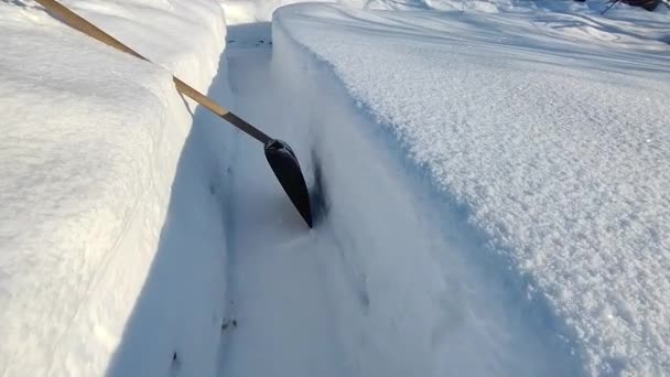 Pala Neve Cumuli Neve Percorsi Neve Giardino — Video Stock