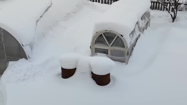 Greenhouses Countryside Covered Snow — Stock Video