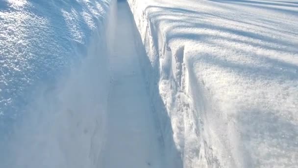 Sendero Nieve Jardín Túnel Una Deriva Nieve — Vídeos de Stock