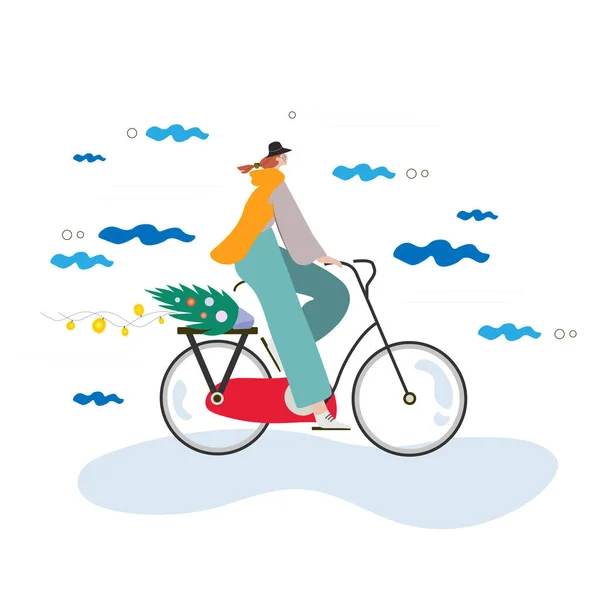 Плоская красочная девушка на велосипеде — стоковый вектор