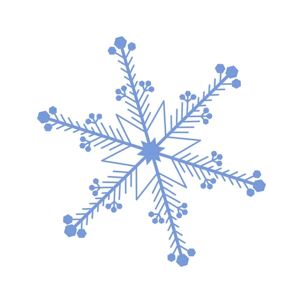 美しい青い雪の結晶。複雑な形状の雪片。冬と新年の象徴。白い背景に独立したベクターイラスト — ストックベクタ