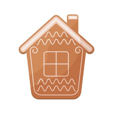 Tatlı Noel kurabiyesi. Ev şeklinde zencefilli çörekler. Şenlikli hamur işleri. Ev şeklinde Noel kurabiyeleri. Beyaz arkaplanda izole edilmiş vektör illüstrasyonu