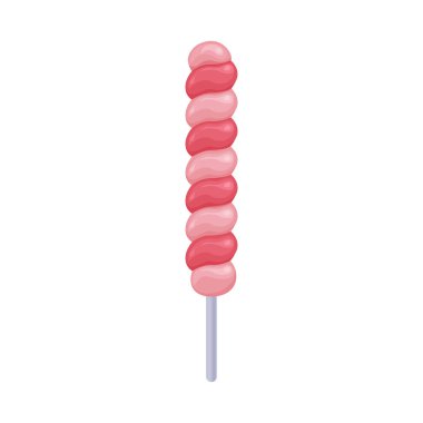 Parlak kırmızı ve pembe lolipop. Tatlı spiral şeker. Noel tatlıları. Çubukta karamel. Beyaz arkaplanda izole edilmiş vektör illüstrasyonu