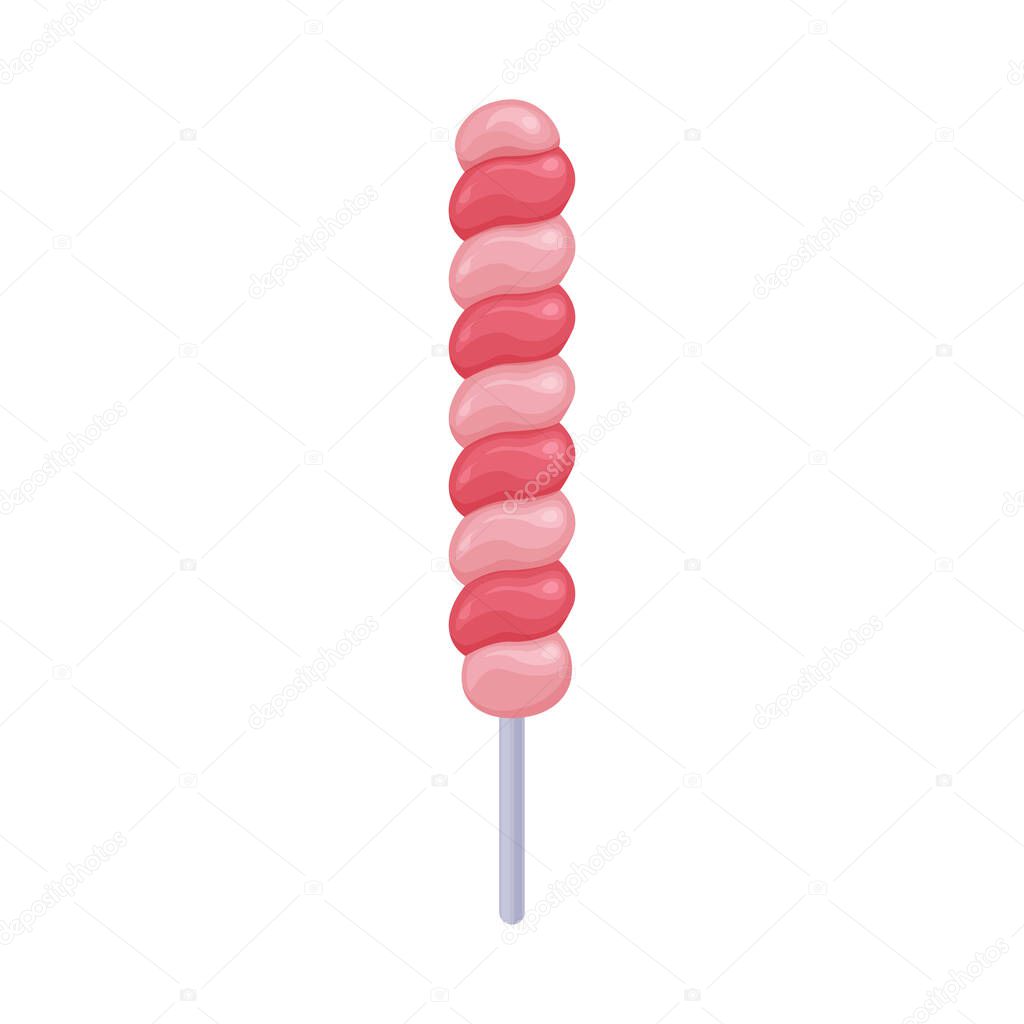 Bright red and pink lollipop. Sweet spiral candy. Christmas sweets. Caramel on a stick. Vector illustration isolated on a white background