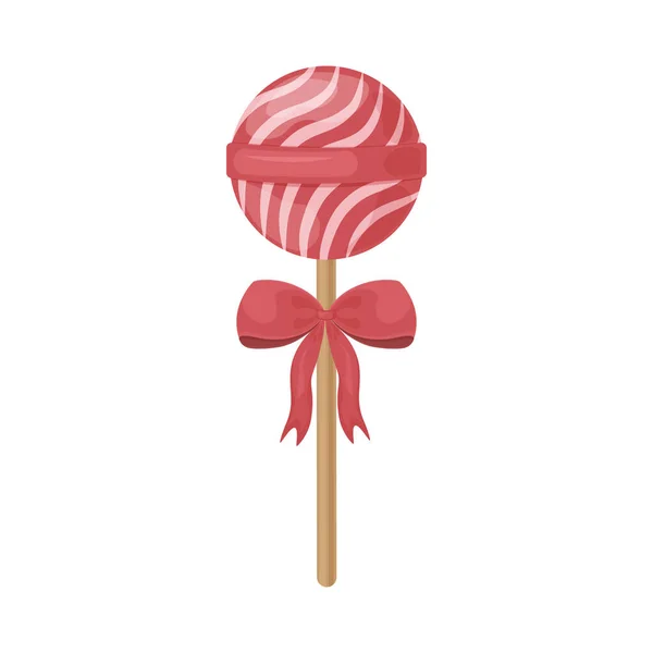 Bright round lollipop. Round sweet lollipop with a red bow. New Year s candies. Sweets for Valentine s Day. Vector illustration isolated on a white background — Stock Vector