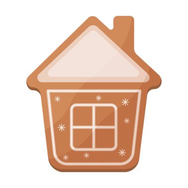 Tatlı Noel kurabiyesi. Ev şeklinde zencefilli çörekler. Şenlikli hamur işleri. Ev şeklinde Noel kurabiyeleri. Beyaz arkaplanda izole edilmiş vektör illüstrasyonu.