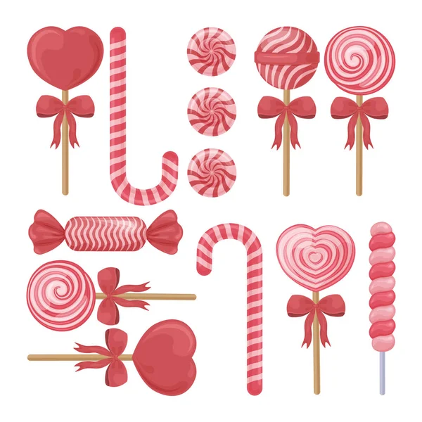 Grande Conjunto Doce Doces Natal Várias Formas Lollipops Pau Doces — Vetor de Stock