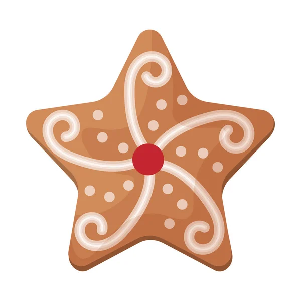 かわいいジンジャーブレッドクリスマスケーキ パターンで飾られた星の形をした新年のジンジャーブレッド お祝いのペストリー 家の形をしたクリスマスクッキー ベクトル図 — ストックベクタ