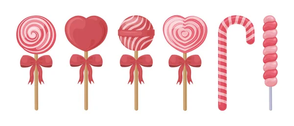 Een Heldere Set Bestaande Uit Rode Roze Lolly Snoepjes Lollipops — Stockvector