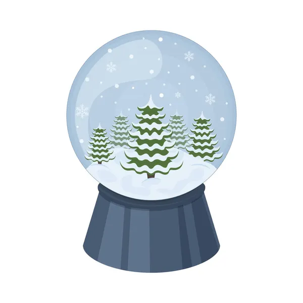 Χριστουγεννιάτικη χιονόμπαλα. Μια χιονόμπαλα με χριστουγεννιάτικα δέντρα και νιφάδες χιονιού. Χριστουγεννιάτικο αξεσουάρ. Ένα εορταστικό παιχνίδι. Εικονογράφηση διανύσματος που απομονώνεται σε λευκό φόντο — Διανυσματικό Αρχείο