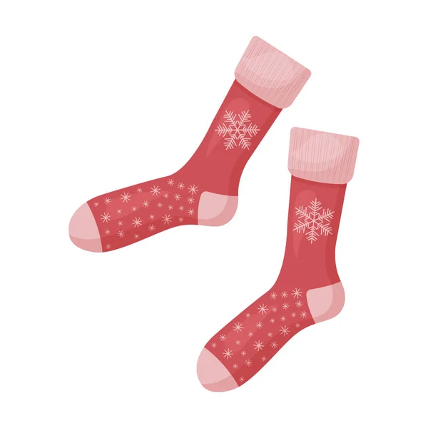Élénk piros karácsonyi zokni a kép egy nagy hópihe. Meleg karácsonyi zokni. Egy ruhadarab a karácsony és az újév szimbólumaival. Meleg ruhák, vektor illusztráció — Stock Vector