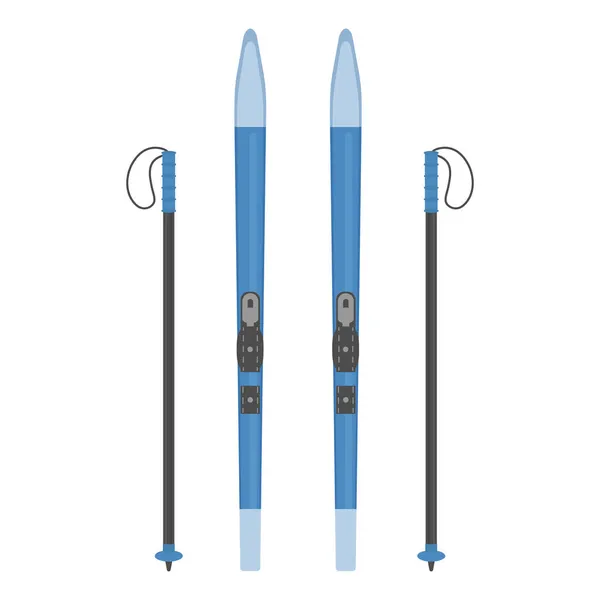 Спортивные лыжи и лыжные палки. Лыжи для снежных прогулок и соревнований. Векторная иллюстрация спортивного оборудования на белом фоне — стоковый вектор
