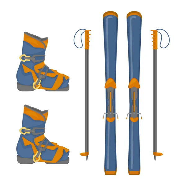 Kit Deportes Invierno Con Esquís Alpinos Botas Esquí Bastones Esquí — Archivo Imágenes Vectoriales