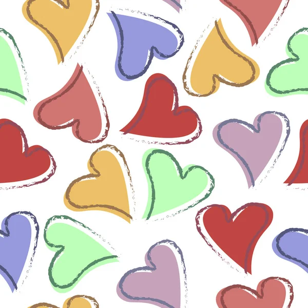 Яркий Разноцветный Бесшовный Узор День Святого Валентина Узор Изображением Сердец — стоковый вектор